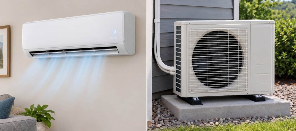 Mini-Split AC Unit (inside and outside view)